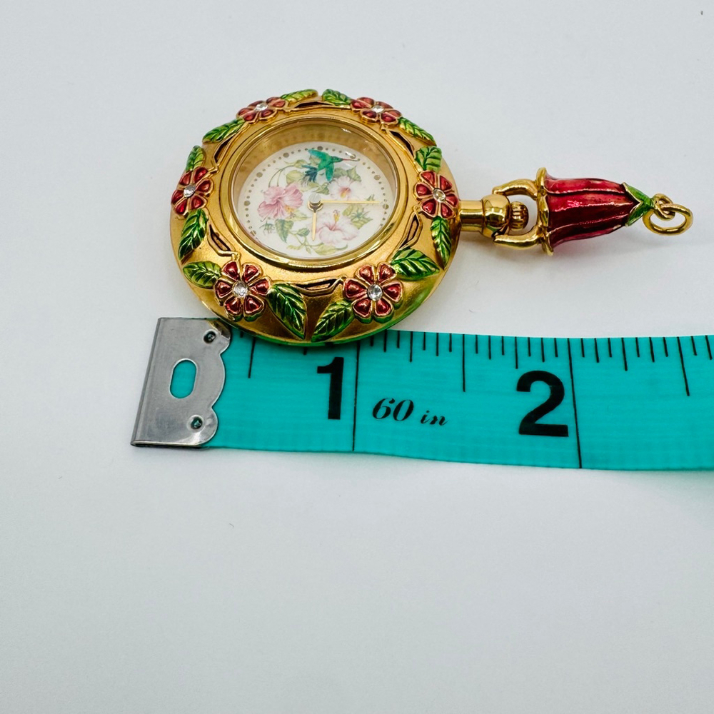 The Franklin Mint Gold & Pink Floral Pendant Hummingbird Watch - Picture 4 of 6